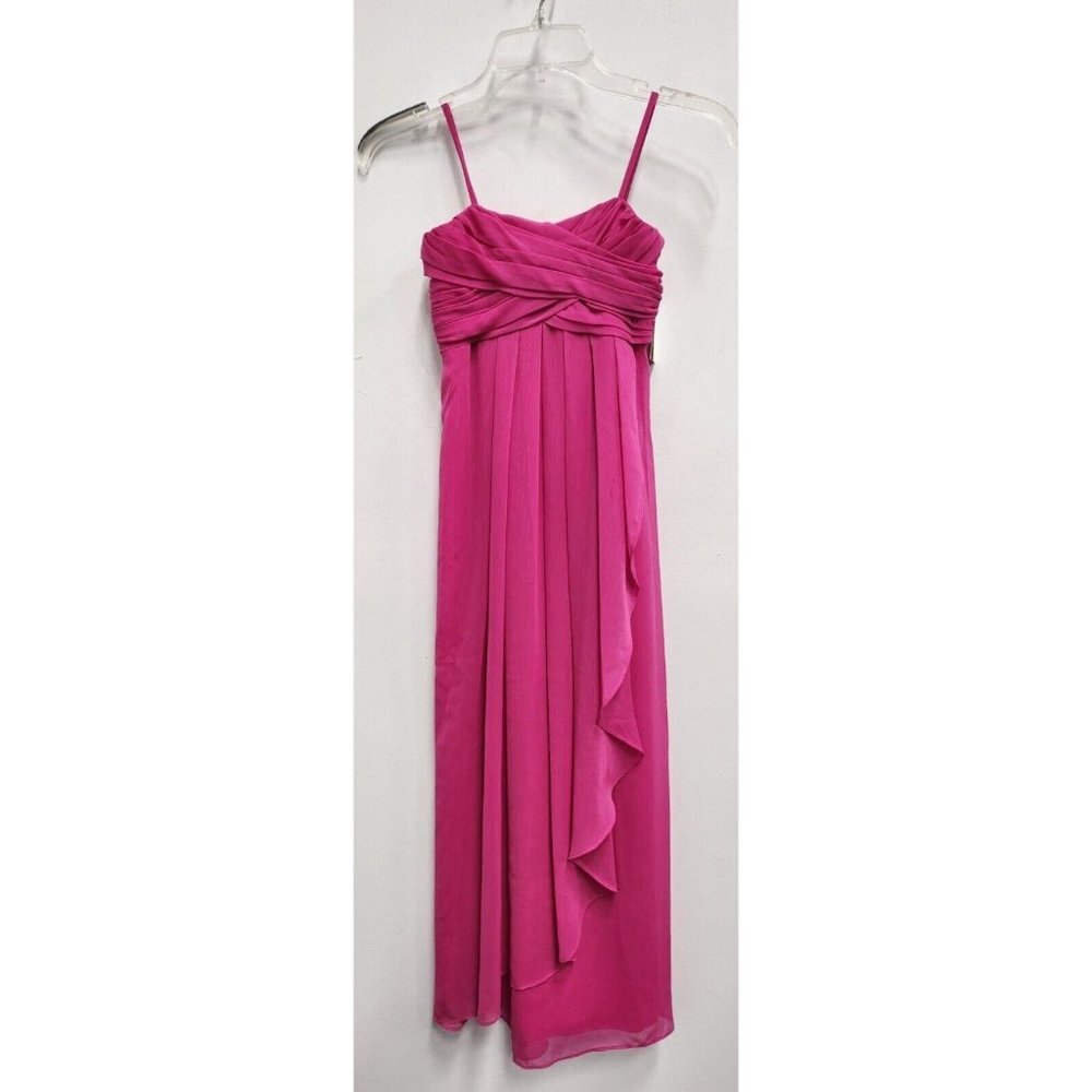 David's‎ Bridal Girls Bridesmaid Dress 6 Pink Long Crinckle Cascading Sleeveless